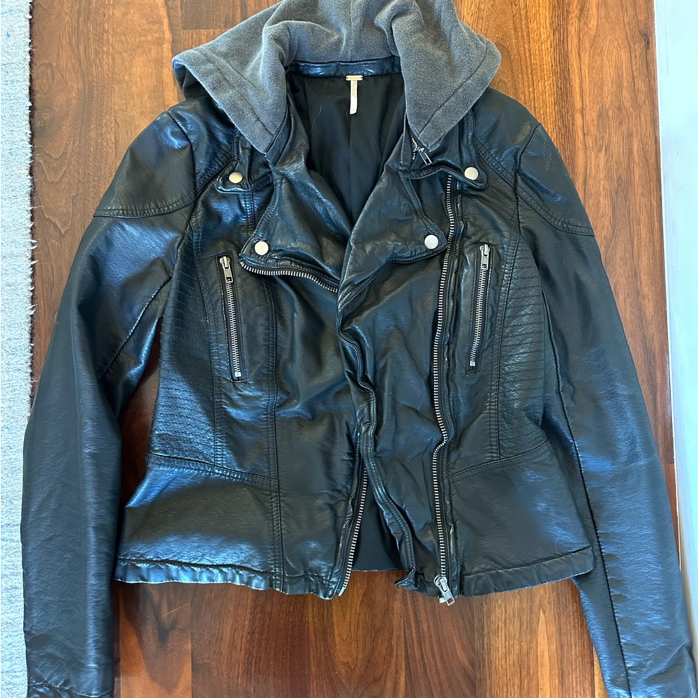Free People Leather Jacket with Hood